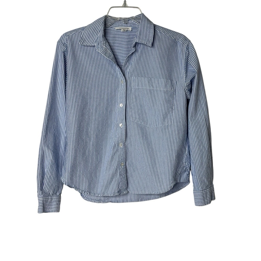 Beach Lunch Lounge Collection Womens XS Blue White Stripe Collared Shirt